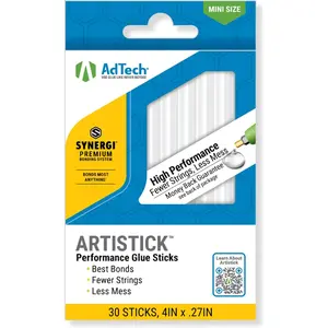 Mini Artistick 4" High Performance Stringless Hot Glue Sticks - 30 Sticks, Hi-Temp, Strong Bonding for Crafts, Repairs, and DIY Projects