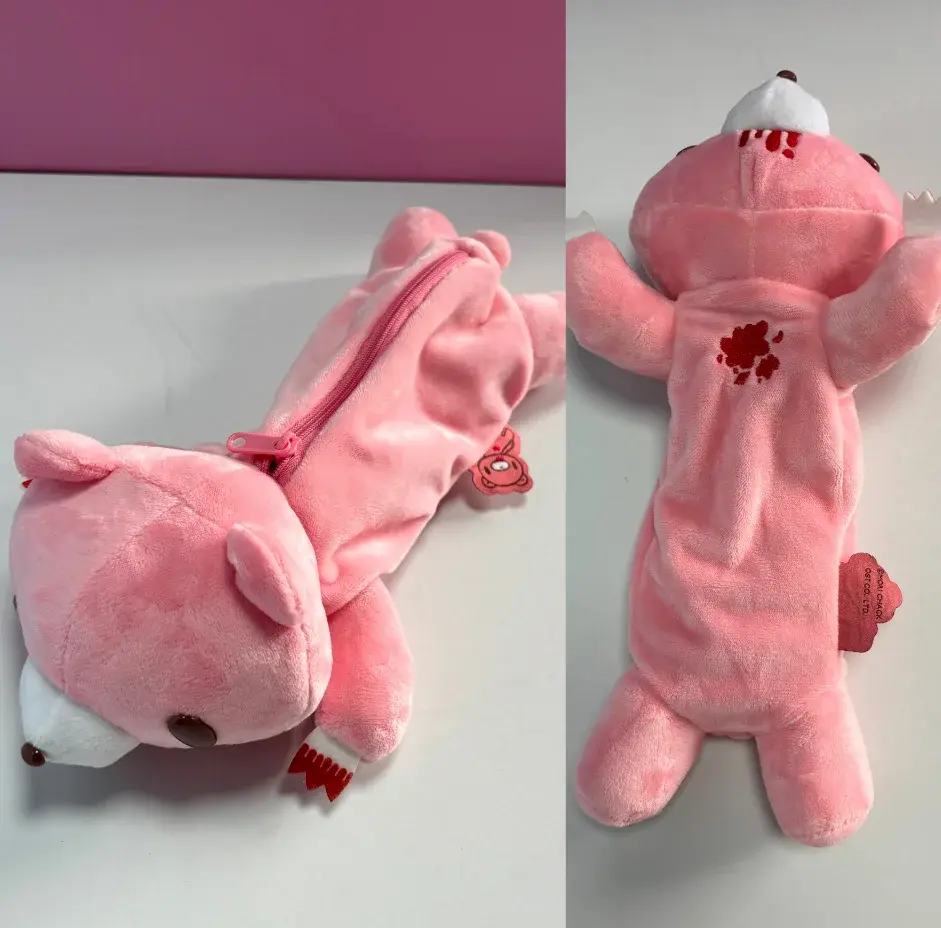 Cute Cartoon Bear Plush Pencil Case, Pink/Black Soft Stuffed Bear Pen Pouch, Creative Stationery Storage Bag for Students