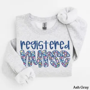 Floral Registered Nurse T-shirt or Sweatshirt Nurse Shirt Toile Nurse TShirt, RN Shirt, Nurse Graduation Tee Gift  Womenswear Cotton