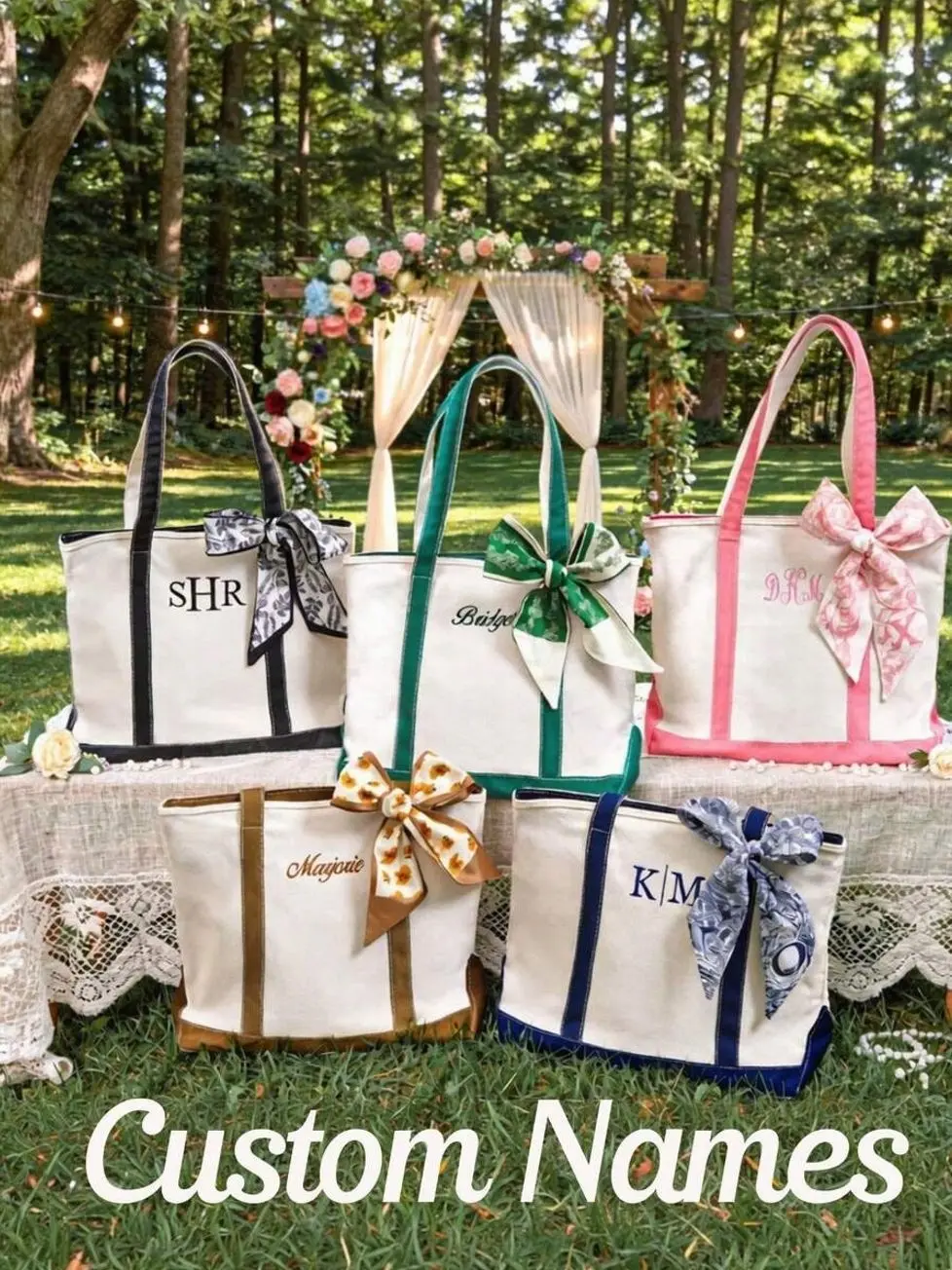 Personalized Canvas Tote Bag, Embroidered Bridesmaid Gift for Beach Wedding