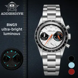 ADDIESDIVE Chronograph Watch Business Dress Watch - VK63 Movement PandaDial Stopwatch 100m Waterproof Luminous Stainless Steel Vintage Aviator Watch