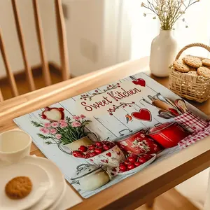 1pc/4pcs/6pcs flRectangular Placemats - Thin Linen - Early Summer Sweet Kitchen Element Placemats, Vibrant, Heat-Resistant and Easy to Clean, 12x18 Inches for Home and Holiday Events, Festive Table Mats, Kitchen Table Accessories, Home Decor, Housewarming