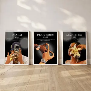 Set of-3 Black Scripture Wall Art, Bible Verse Print, Black Girl Room Decor