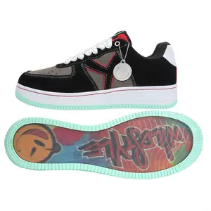 YUMS Wild Style 01 Sneakers - Black, Gray, and Red Suede Streetwear Shoes - Low Top Fashion Sneakers