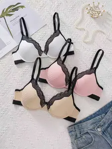 3-Piece Women's Lingerie Set, Lace Trim Underwire Bras, Adjustable Straps, Medium Support, Fitted, Sexy Style, All Seasons