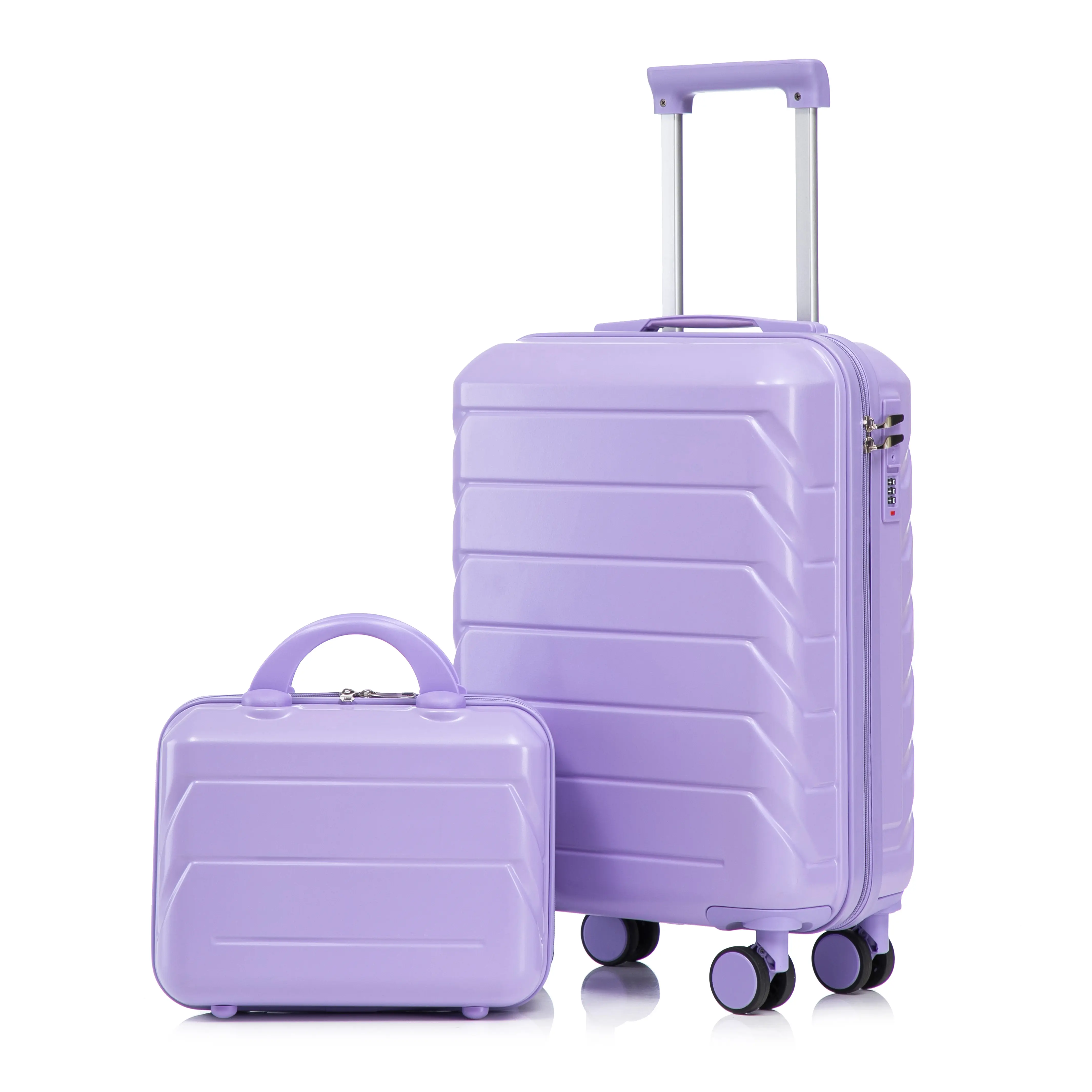 Carry On Luggage 2-Piece Set - 20" 360° Rotation Spinner, 14" Cosmetic Case, ABS Material, Anti-Theft Combination Lock, 360° Rotation Luggage Sets