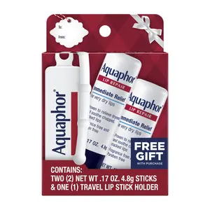 Aquaphor Lip Repair Stick 2-Pack 0.17 Oz Long-Lasting Moisture Shea Butter & Jojoba Oil for Dry Lips Nourishing Vitamins Travel Holder Included