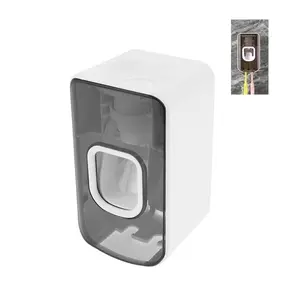 Automatic Toothpaste Squeezer Wall Mounted Organizer - 2-in-1 Toothbrush Holder with Dust Cover, Self-Adhesive Shower Gadget for Hands-Free Squeezing