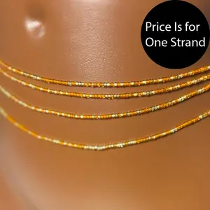 AAEssentials Sunfire Glass Waist Beads Mixed with Gold - Orange Beads with Gold Accents for Stylish Wear