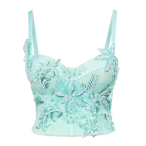Tube Top Fish Bone Bra Blusas Short Handmade Sequins Embroidery Corset Spring Summer Outfits Woman Clothing Sling Wedding Party Blind Date Stage Party Shaper Ladies Crop Shirt Vest Sexy Inner Clothes Tank Tops