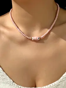 Bohemian-style colorful and simple ceramic small fish bead necklace collarbone chain, sweet dopamine bead necklace