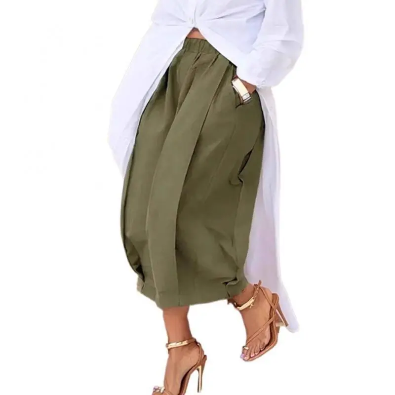 Women's Sleek Loose Solid Color Capri-Pants Cropped Trousers 100% Cotton Summer Comfortable Breathable Fabric Elastic Waistband Lantern Pants with Pockets Casual Style Bottoms Womenswear, tailored comfort, sleek line