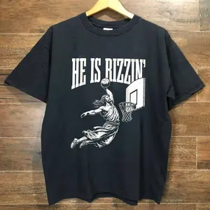 He Is Rizzin' Vintage 90s Shirt, Funny Jesus Shirt, Humor Christian Jesus Playing Basketball