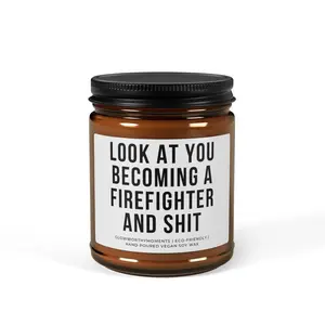 Funny Firefighter 9oz Small Candle - Rookie Graduation Gag Gift Non-Toxic Scented Edition Eco-Friendly Vegan Soy Wax 4oz Mini or 9oz Small Amber Jar Made in USA candles