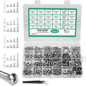 CraftGenes 710PCS Machine Screws Nuts and Washers Assortment Kit, Stainless Steel #4-40#6-32#8-32#10-24 Pan Head Bolts Set, Fasteners Hardware Kit with Case