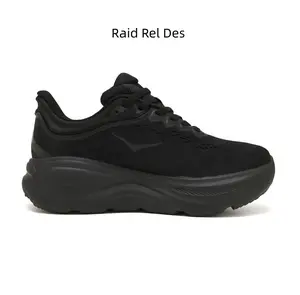 Sleek all-black running sneakers with cloud-like curved thick cushion sole for daily jogs