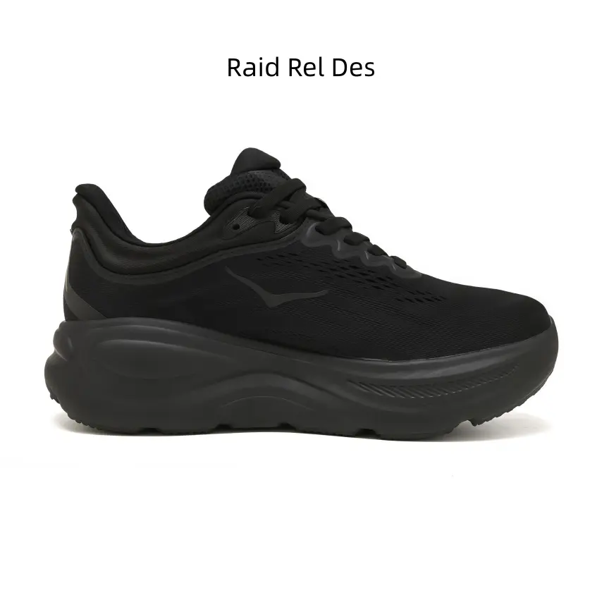 Sleek all-black running sneakers with cloud-like curved thick cushion sole for daily jogs
