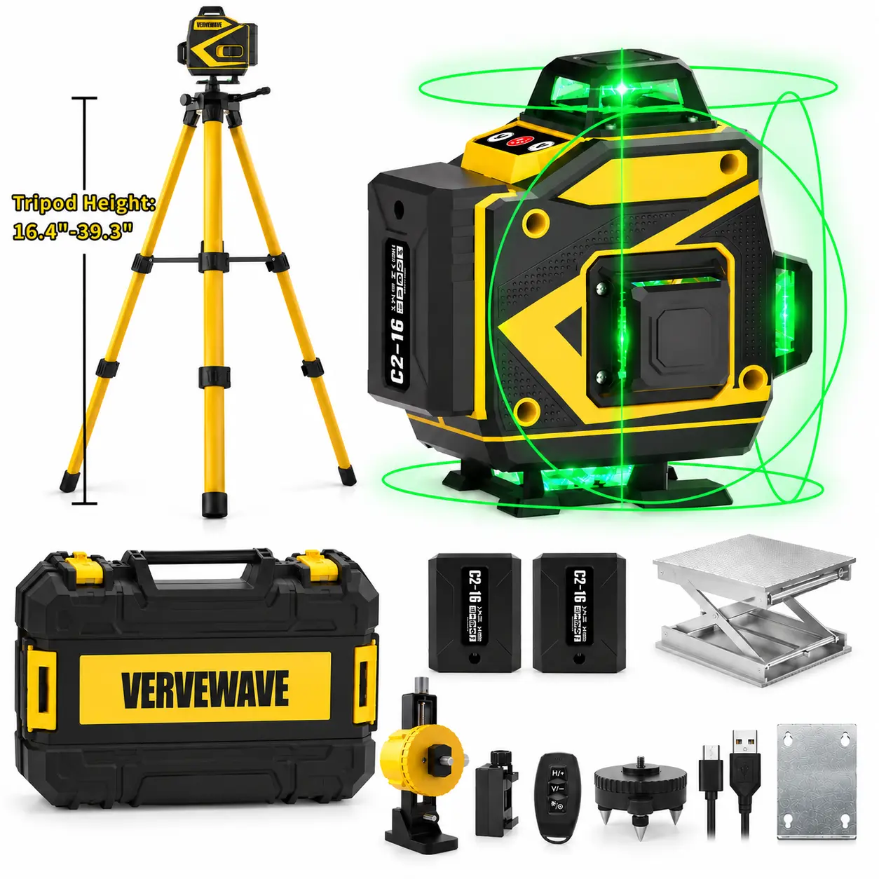 VERVEWAVE 12-Line Green Laser Leveler Tool, 3x360° Planes Self-Leveling 3D Cross Line Portable Laser Level, 5200mAh Battery (8H Runtime), Smart Remote, Lock Tilt 3s Hold, Pulse for Sun, Construction Gift for Dad