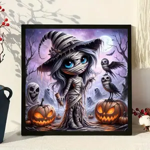 Halloween Witch Diamond Painting Kit, Adult DIY Art Craft Set, Full Drill Round Diamonds, Home Wall Decoration, No Frame Required, Handicraft
