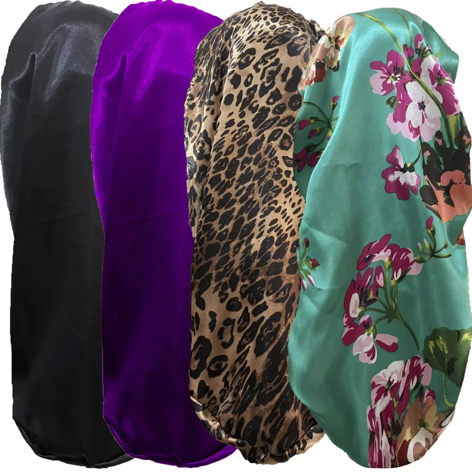 4 pcs Silky Stain Bonnet 4 Women Long Sleeve Cap