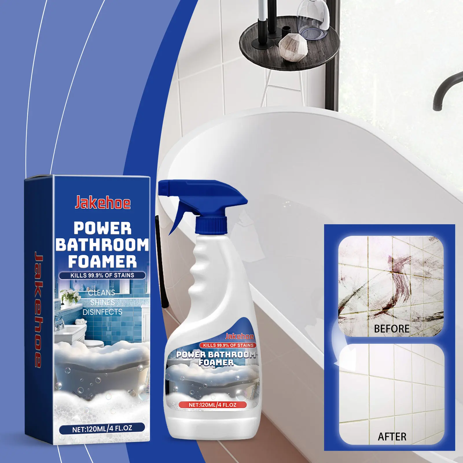 [Same-Day Delivery] Jakehoe Bathroom Spray Foam Cleaner, Strong-Power Multi-Use Stain Remover for Bathtub, Sink, Tile (3 Years Shelf Life), Easy-to-Use Indoor Home Care Supply
