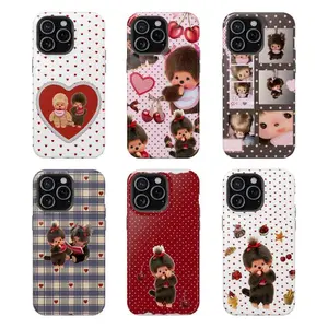 Cute Retro Monchhichi Monkey Character Valentines Vibes Love Heart Aesthetic Shockproof Tough Phone Case Heavy Duty Girly Cover for iPhone 11 12 13 14 15 16 17 Pro Max Plus