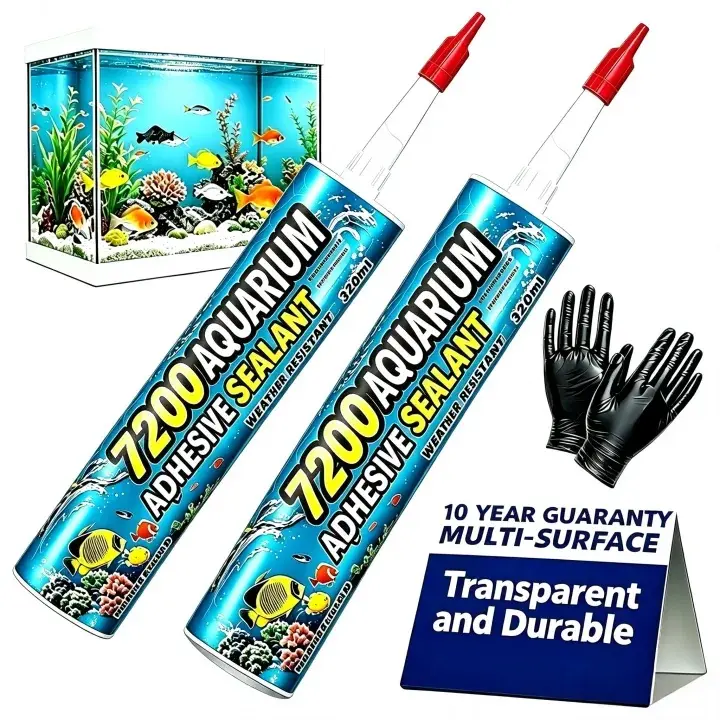 7200 Aquarium Waterproof Sealant, 2 PCS. Crack-Resistant Lap Joint Sealant, Transparent UV-Resistant Sealant. Suitable for Fish Tanks, Ponds and Garden Landscape Projects, Total Weight: 2 LBS