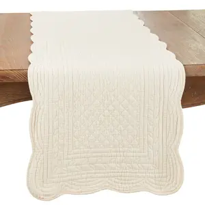 212 MAIN Quilted Texture Cotton Fiber Table Runner, 1-Piece 16x72 in Ivory Oblong Dining Table Decor, Machine Washable & Dry Clean Compatible