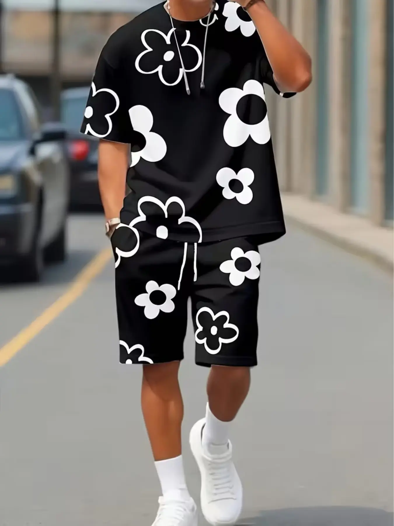 Colorblock Floral Print Set, Outfit, Bold Design, Summer Streetwear, Eye-Catching, High Fashion Style, Sports, Clothes