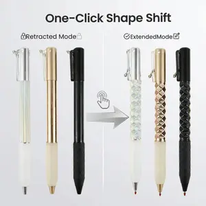One-Click Deformable Pen, Geometric Shape-Shifting Pen - 6 Pack ( 2 Black, 2 Silver, 2 Gold) | Press to Form Diamond Crinkle Design | Multi-Functional Creative Gift for Writing, Drawing & Stress Relief Aesthetic Pens