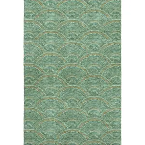 HomeRoots 677719 5 x 8 ft. Sage & Peach Geometric Washable Machine Made Rectangle Area Rug with UV Protection