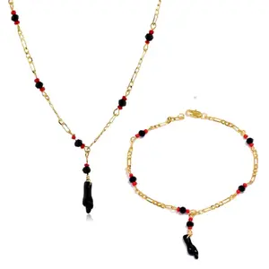 Necklace or  Bracelet Stainless Steel 18K Gold Plated Hand Azabache for Protection Beautiful Red and Black Beads with Two Different Hand Colors ( Tarnish Free )