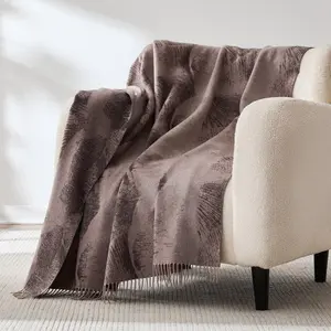 Lush Decor x Chuks Collins Mycelium Dream Wool Throw Blanket - Premium Wool & Cashmere Blend, Nature-Inspired Dimensional Print, Modern All-Season Accent Piece