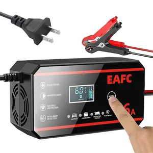 Car Battery Charger Automotive Us Plug 12V 6a, Automatic Smart Fast Charging for Agm Gel Wet Lead Acid Batteries, Ultra Clear Display