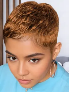 Finger Wave Human Hair Wig Short Pixie Cut Style, Natural Wavy Wig, Ocean Wave Texture for Natural Look, Comfortable Fit for Daily Wear