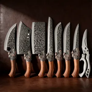 Household 8-Piece Cutting and Cleaver Knife Set with Kitchen Shears, Retro Forged Hammered Texture Knives, Tools for Preparing Various Ingredients in the Kitchen, Chef’s Knife Set.
