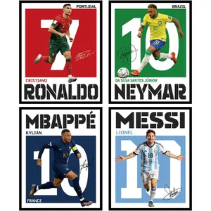 Soccer Posters 8x10 Inch - Soccer Decor For Boys Bedroom, Messi, Ronaldo, Neymar And Mbape Famous Soccer Players Wall Art Decor For Boys & Fans - Unframed Set Of 4 Graphic Prints Hanging Wall Art Unique Artwork
