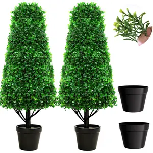 49 IN Boxwood Outdoor Topiary Set of 2, Tall All Year Green Fake Plant Topiary Trees Artificial Outdoor Porch Trees with Sturdy Pot for Outdoor Indoor