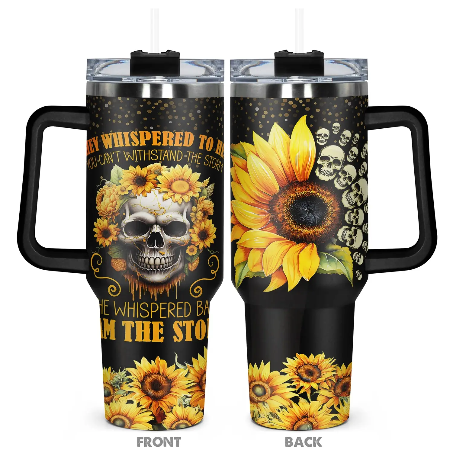 1pc, Gifts for Skull Lover 40oz Stainless Steel Hydration Tumbler, Skull And Sunflowers Funny Print 40oz, Durable, Stainless Steel Drinkware, Gift for Any Occasion: Birthdays, Holidays, or Special Moments for Family, Friends, or Coworkers