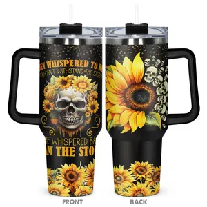 1pc, Gifts for Skull Lover 40oz Stainless Steel Tumbler, Skull And Sunflowers Funny Print 40oz, Durable, Gift for Any Occasion: Birthdays, Holidays, or Special Moments for Family, Friends, or Coworkers