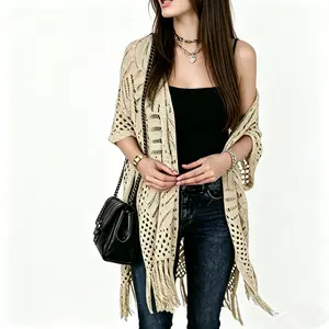 Womens Knit Cardigan Oversized Open Front Outwear New Spring & Summer Hollow Out Crochet Tassel Lightweight Kimonos Sweater Outdoorfun Womenswear Overall Style Knitwear Piece Tops thin