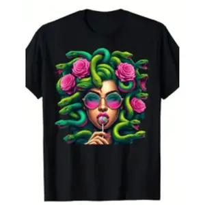 [100% Cotton] Graphic Vintage Tee Medusa Hippie Psychedelic Snakes Greek Mythology T Shirt Mens T Shirt Black T-Shirt For Men And Women