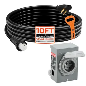 VEVOR 50 Amp Generator Cord and Power Inlet Box, 10FT, 125V/250V STW 6/3 + 8/1 AWG Extension Power Cord, NEMA 14-50P to SS2-50R, Twist Lock Connector, Inlet Box Kit, for Generator to House, ETL ListedSummervibes