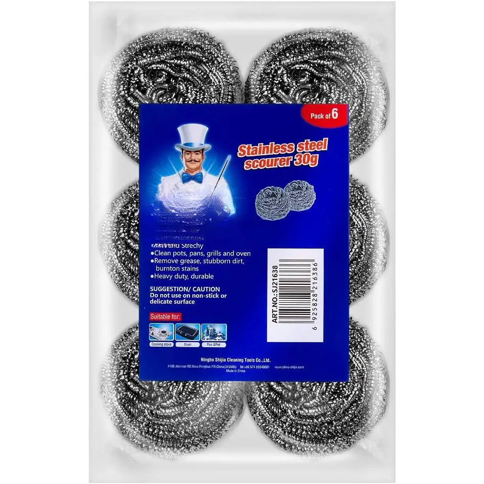 Stainless Steel Scourer, Pack of 6, 30g