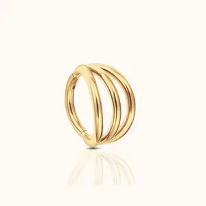 Triple Circle Geometric Clicker Titanium PVD Gold Hinged Hoop Earring