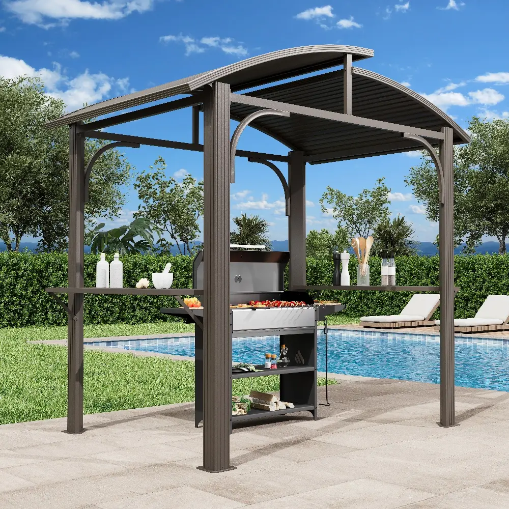 EROMMY 8x6 FT Grill Gazebo, Outdoor Patio Furniture with Double Galvanized Steel Roof, Metal Frame Canopy, Shelves, Patio Shade for Garden, Backyard Decor,summerwins