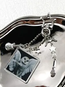 Valentine's Day Gift for Her/Him! Cute Acrylic Comic Frame Keychain - Guitar & Microphone Charms, Gacha Chain for Journal/Phone Case Stylish Keychain