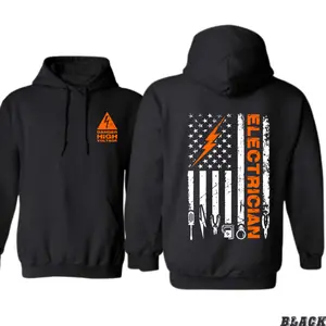 Electrician Hoodie – Danger High Voltage American Flag Sweatshirt, Tools & Lightning Bolt Graphic, Perfect Gift for Linemen and Blue Collar Workers