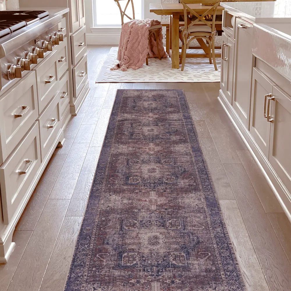 littleox MAVAL Burgundy Washable Rug 2'6'' x 10' Runner Rug (Burgundy, 2'6'' x 10') Modern, Contemporary, Non-Shedding & Easy to Clean, Ideal for Living Room, Bedroom, Dining Space, 120*30 inch