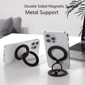 Dual-Sided Magnet Multipurpose Phone Holder Grip, Phone Grip, Phone Ring Holder Finger Kickstand, Foldable and Adjustable Metal Cell Phone Rings Gripper Stand Work with Magnetic Car Mount, Compatible with iPhone, Smartphones